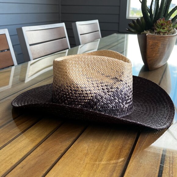 NEW Teressa Foglia panama straw hat natural gradient to black - Picture 1 of 5